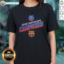 Barcelona FC winners of the Supercopa 2026, showcasing the RFEF Ladies Tee in vibrant colors.