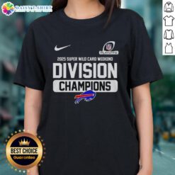 Buffalo Bills 2025 Super Wild Card Weekend Division Champions ladies tee showcasing team pride and style.