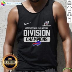 Buffalo Bills 2025 Super Wild Card Weekend Division Champions tank top featuring team logo and vibrant design.