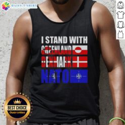 Alt Text: Nice I Stand With Greenland Denmark NATO tank top featuring bold text and vibrant colors, perfect for casual wear.