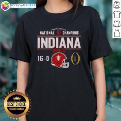 Nice Indiana Hoosiers Football National Champions Undefeated 16-0 helmet design on a ladies tee shirt.