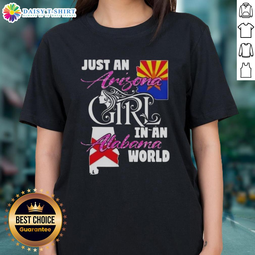 Arizona girl in Alabama world ladies tee, showcasing a stylish and unique design for womens casual wear.