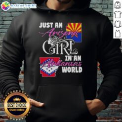 Arizona girl wearing a stylish hoodie in Arkansas, showcasing her unique style with the 'Just an Arizona Girl' design.