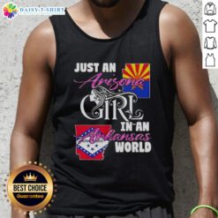 Arizona girl wearing a stylish tank top in Arkansas, showcasing a vibrant design that celebrates her roots and personality.