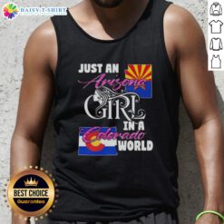 Arizona girl in a Colorado world tank top, showcasing a trendy design perfect for summer fashion and outdoor adventures.