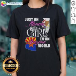 Illinois girl in Arizona world ladies tee showcasing a trendy design perfect for casual wear and state pride.