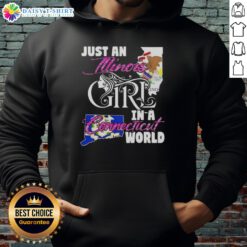 Illinois girl wearing a 'Nice Just An Illinois Girl In A Connecticut World' hoodie, showcasing state pride and style.