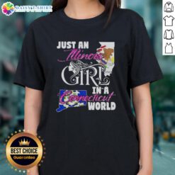 Illinois girl in a Connecticut world ladies tee, showcasing stylish design and vibrant colors for casual wear.