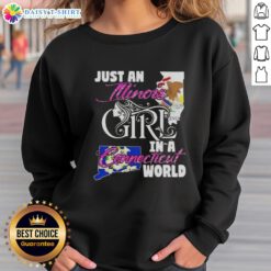 Alt Text: Illinois girl in a Connecticut world sweatshirt, showcasing a stylish and cozy design perfect for casual wear.