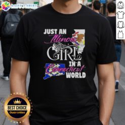 Alt Text: Illinois girl in a Connecticut world T-shirt design featuring stylish graphics and vibrant colors.