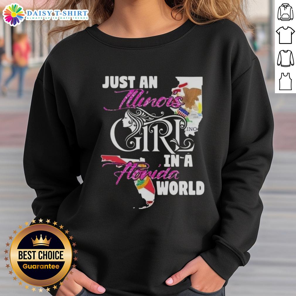 Illinois girl in a stylish Florida-themed sweatshirt, showcasing vibrant colors and a comfy fit perfect for casual wear.