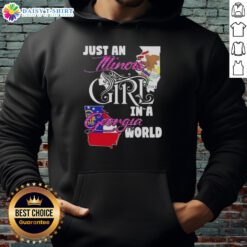Alt Text: Illinois girl wearing a Just An Illinois Girl In A Georgia World hoodie, showcasing stylish casual wear.