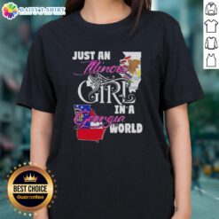 Illinois girl in a Georgia world wearing a stylish ladies tee, showcasing a trendy design perfect for casual outings.