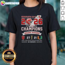 Indiana Hoosiers vs Miami Hurricanes 2026 CFP National Champions Ladies Tee celebrating their undefeated 16-0 season.