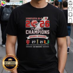 2026 CFP National Champions T-shirt featuring Indiana Hoosiers vs Miami Hurricanes at Hard Rock Stadium, 16-0 season.