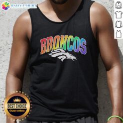 Alt Text: Official Denver Broncos Pride LGBT tank top featuring vibrant rainbow colors and team logo for fans celebrating diversity.