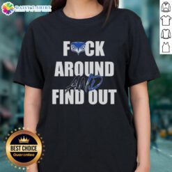 Official Fck Around And Find Out Seattle Seahawks Ladies Tee featuring team colors and logo for stylish game day wear.