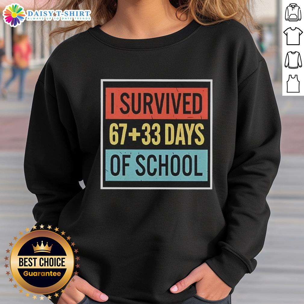 Alt Text: I Survived 6733 Days of School Sweatshirt in navy blue, featuring bold white text and a comfortable fit.