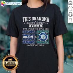 Grandma wearing a Seattle Seahawks and Mariners tee, showcasing her team spirit with a fun slogan about yelling.