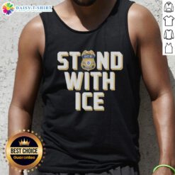 Official Stand With ICE Officer Tank Top featuring bold lettering and a patriotic design, perfect for showing support.
