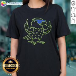 Alt Text: Original Blitz Seattle Seahawks mascot showing middle finger on 2026 ladies tee, perfect for football fans.