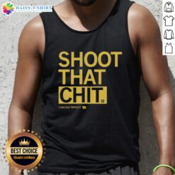 Original Chazadi Wright Shoot That Chit Tank Top displayed on a mannequin, showcasing unique design and vibrant colors.