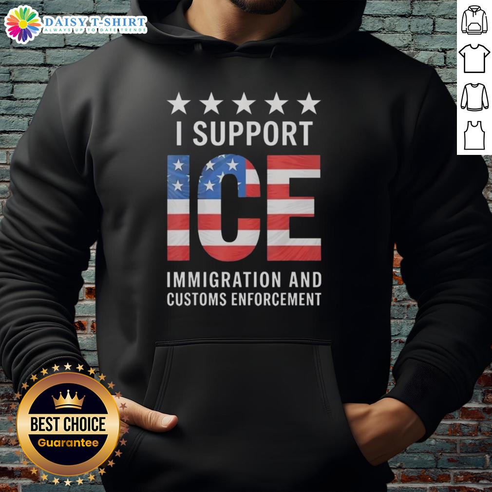 Patriotic hoodie featuring 'I Support Ice' with American flag design, perfect for showing support for ice enforcement.