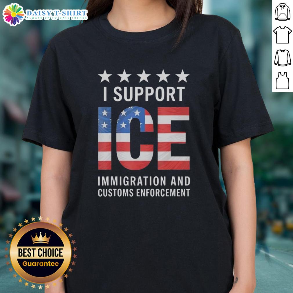 Patriotic ladies tee featuring the 'I Support Ice' design with the American flag, perfect for ice lovers and patriots.