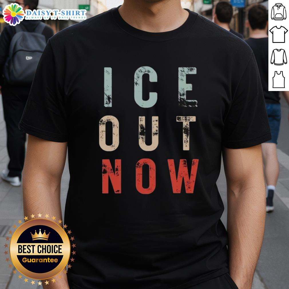 Original Ice Out Now Minneapolis Rally Abolish ICE T-Shirt featuring bold design and protest message against ICE.