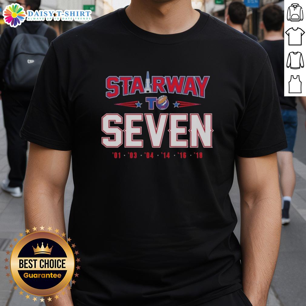 Alt Text: Original New England Patriots Mission Stairway To Seven T-Shirt featuring team logo and championship design.