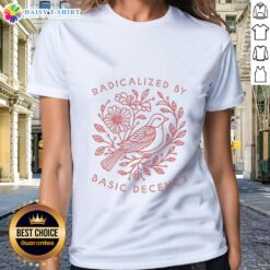 Alt Text: Premium Dove Bird graphic on a Ladies Tee for Anti-Trump protest, promoting basic decency and unity.