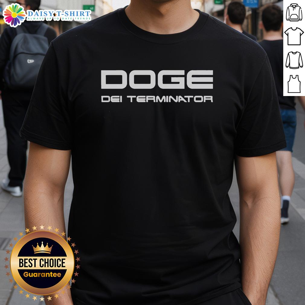 Alt Text: Pretty Doge Dei Terminator T-Shirt featuring a vibrant graphic of Doge in a sci-fi theme, perfect for dog lovers.