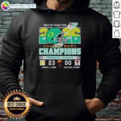 Vintage Oregon Ducks hoodie celebrating 2026 Orange Bowl champions with Texas Tech shutout design.