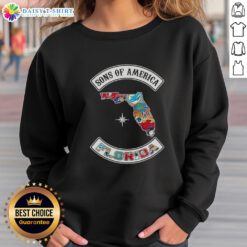 Alt Text: Florida map sweatshirt featuring sports logos for the Pretty Son of America collection, perfect for fans and comfort.