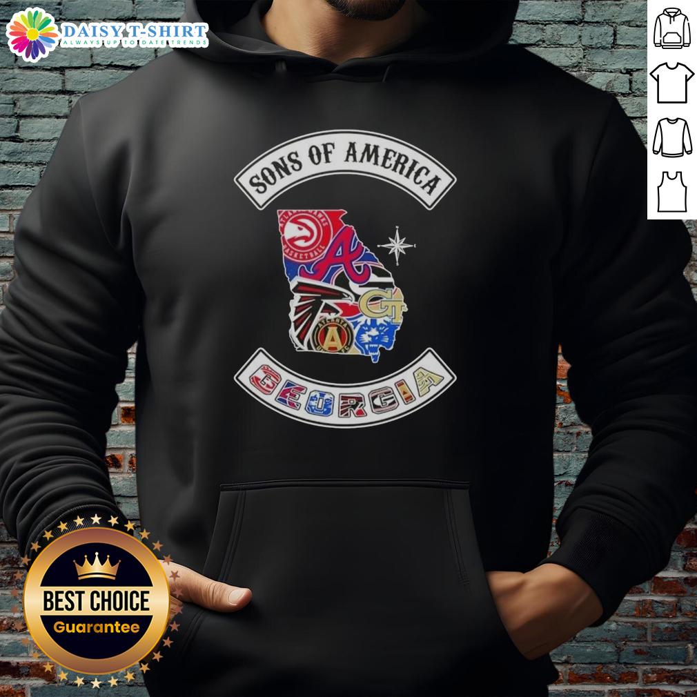 Alt Text: Pretty Son of America Georgia Map Sports Logos Combine Hoodie showcasing vibrant designs and state pride.