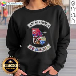 Alt Text: Georgia map sweatshirt featuring sports logos, perfect for fans of the Pretty Son of America collection.