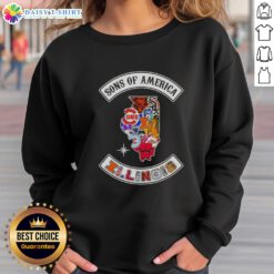 Illinois map sweatshirt featuring sports logos, showcasing the Pretty Son of America design in a stylish look.