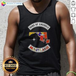 Alt Text: Pretty Son of America Maryland Map Sports Logos Combine Tank Top showcasing vibrant graphics and state pride.