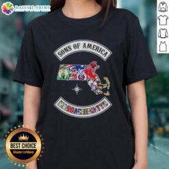 Massachusetts map featuring sports logos on a ladies tee, showcasing the Pretty Son of America design.