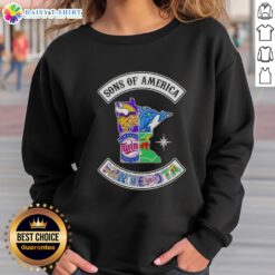 Pretty Son Of America sweatshirt featuring Minnesota map and sports logos, perfect for local sports fans.