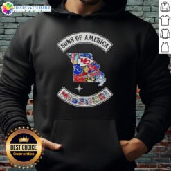 Pretty Son of America Missouri Map Sports Logos Combine Hoodie showcasing vibrant graphics and state pride.