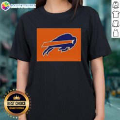 Alt Text: Top Buffalo Bills x Cleveland Browns logo ladies tee featuring vibrant team colors and stylish design.