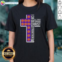 Alt Text: Clemson Tigers women's basketball tee featuring 'I Can Do All Things Through Christ Who Strengthens Me' design.