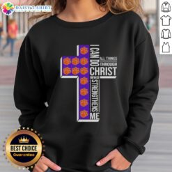 Top Clemson Tigers women's basketball sweatshirt featuring 'I Can Do All Things Through Christ' design in vibrant colors.