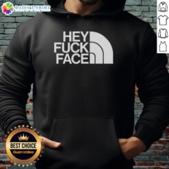 Trendy Top Hey Fuck Face Hoodie in black, showcasing bold graphic design, perfect for casual streetwear style.