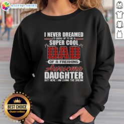 Cozy sweatshirt with 'Top I Never Dreamed I'd Grow Up to Be a Super Cool Freaking Awesome Daughter' design.