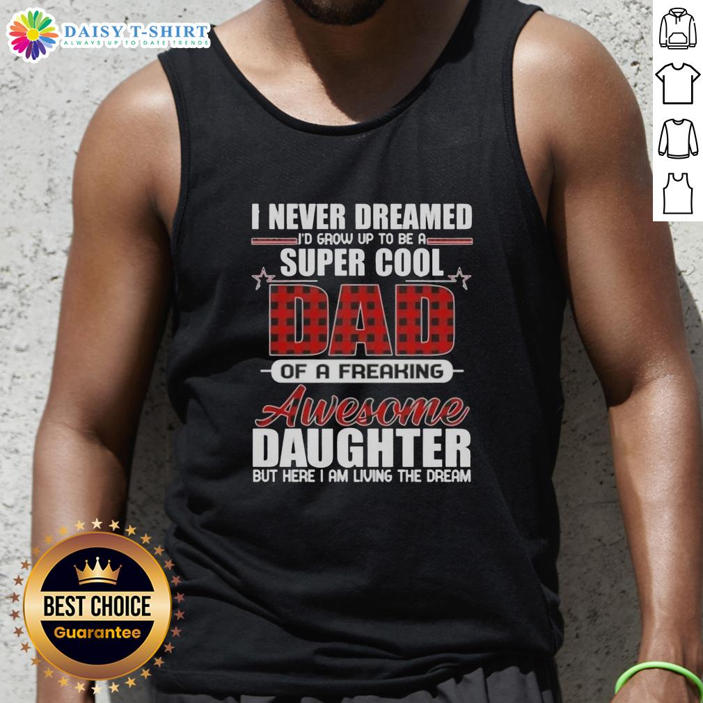 Girl wearing a 'Super Cool Daughter' tank top, showcasing fun and stylish design perfect for proud parents.