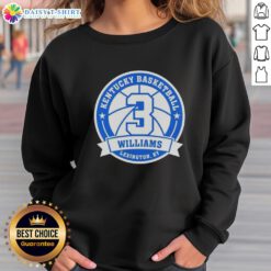 Alt Text: Top Kam Williams Kentucky Basketball sweatshirt featuring vibrant blue and white colors, perfect for fans.