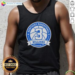Top Kam Williams 3 Kentucky Basketball tank top featuring vibrant blue color and iconic team logo.