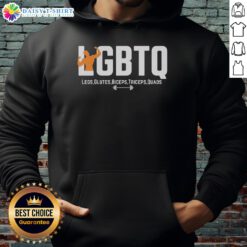 Top LGBTQ hoodie featuring vibrant design, showcasing legs, glutes, biceps, triceps, and quads for fitness enthusiasts.